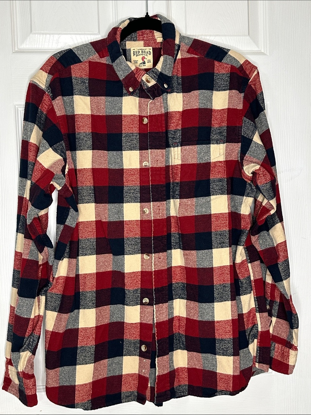 RedHead Men's Red, Black & Cream Plaid Button-Down Shirt